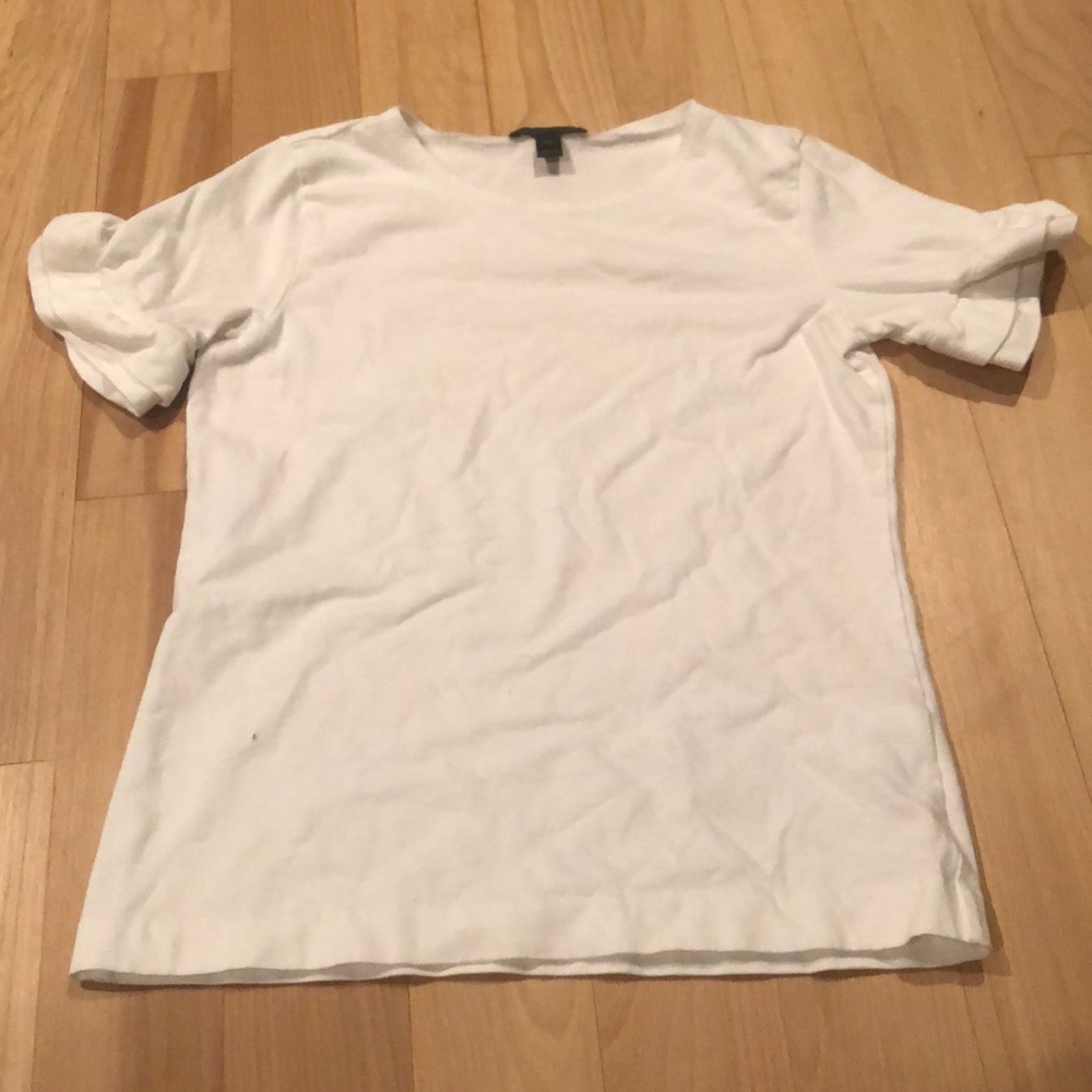 J. Crew White Ruffle-Sleeved Shirt